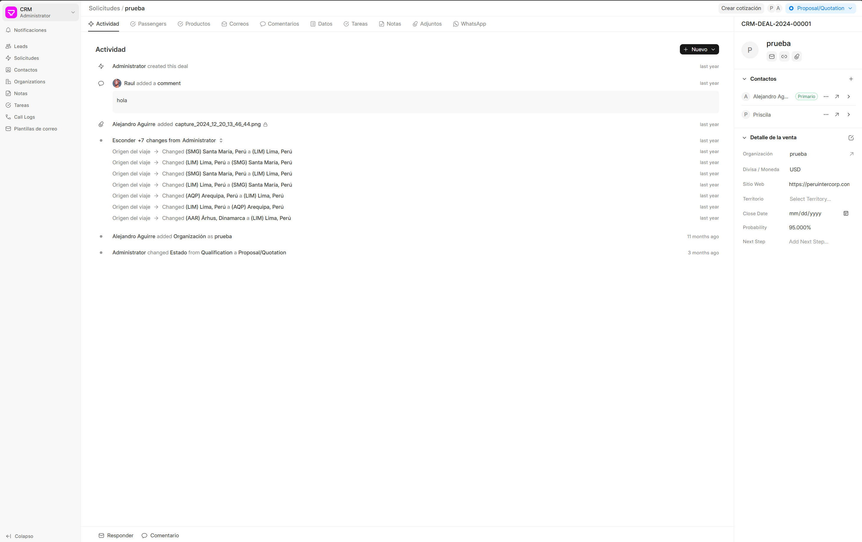 Captura de pantalla del CRM en acción